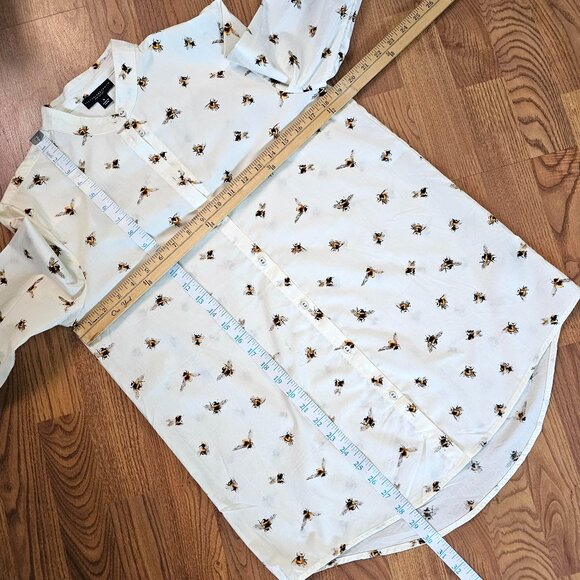 NWT!! Victoria Beckham Bee Print Long Sleeve Button Up Shirt, 100% Cotton, S - Picture 1 of 10